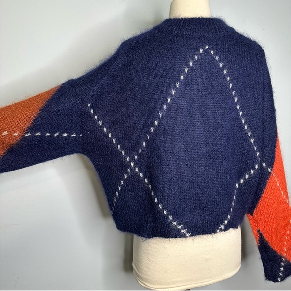 COS Women’s Navy Cropped Mohair Argyle Pullover Sweater Size S - Picture 9 of 12